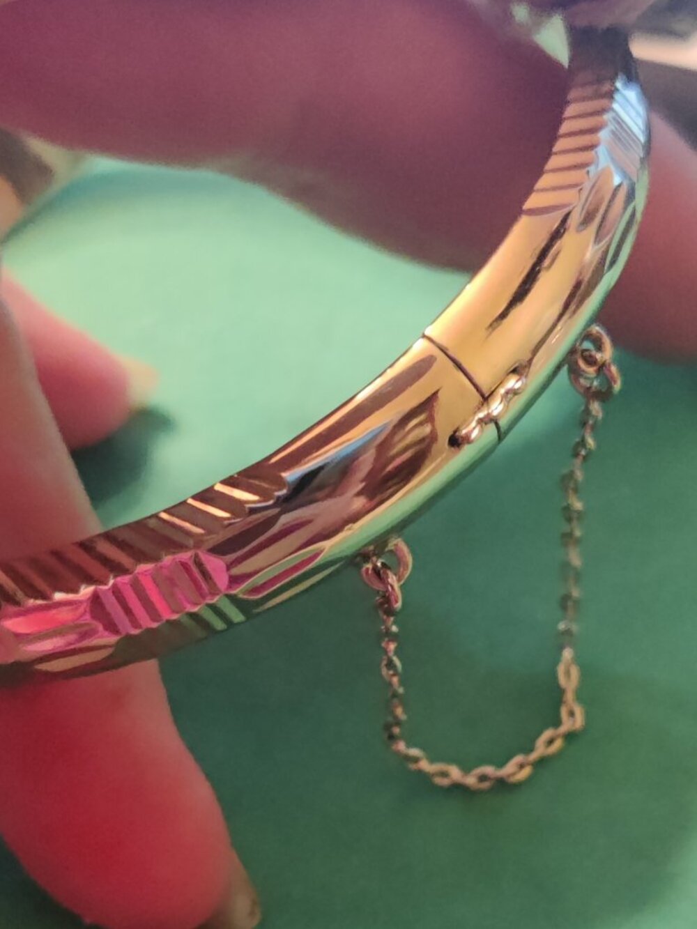 Vintage IBB 925 Silver Etched Bangle w/Security Chain